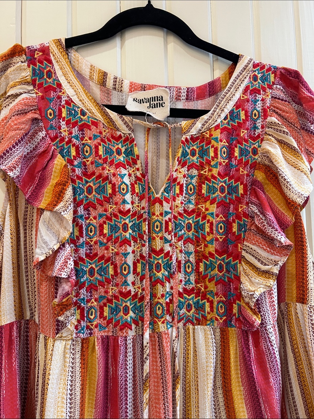 Savanna Jane Multi-Color Embroidered Ruffled Boho Blouse - Picture 3 of 4